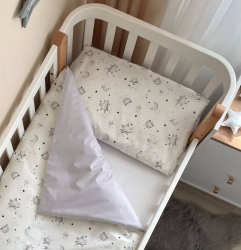Set lenjerie de schimb pentru patut bebe 3 piese Galaxi gri